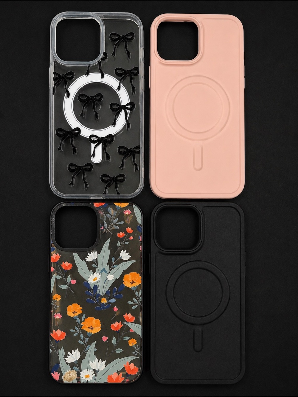 3 Magnetic Wireless Charging + 1 Floral iPhone 16 Pro Max Case
